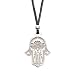 Hamsa Hand of Fatima Pendant Necklace - Evil Eye Protection Lotus Sterling Silver Charm Jewelry Good Luck Success Amulet Black String Rope Adjustable Friendship Handmade Necklace Men & Women