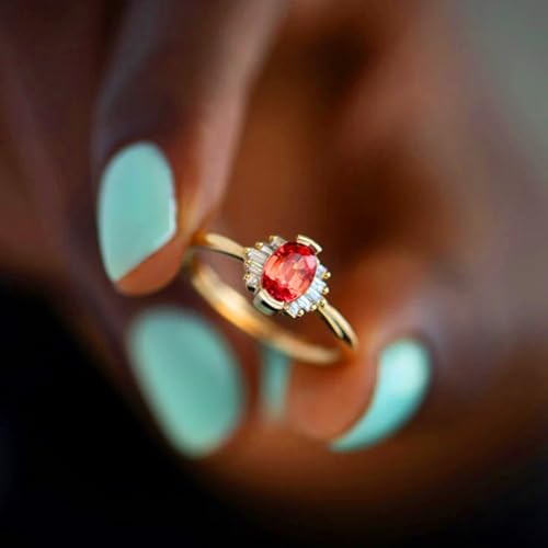 Anillos de boda de oro 9K y rubí de 5x7mm para uso diario casual 3