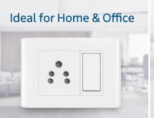 Image of Modular 5 Pin Socket with Switch, 6A Polycarbonate Switch Board Plate for Home & Office