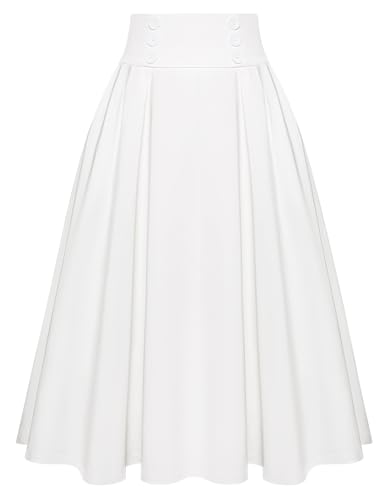 Image of Belle Poque Women's Midi Pleated A-Line Skirts Pockets