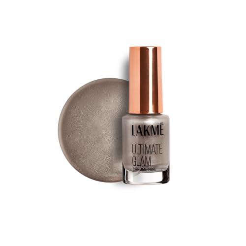 Image of LAKME Ultimate Glam Chrome Nail Paint, Khakhi, 6ml, for Stylish and Sassy Nails, with Metallic Brilliance, Quick Dry Formula, Glitter Nail Paint, for Women