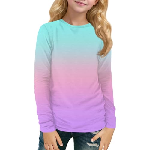 Girls Long Sleeve Gradient T-Shirt Soft Crewneck Top Comfortable Casual Lightweight Fall Tee for Kids