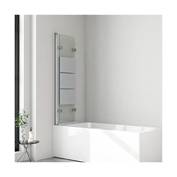 Boromal Duschwand für badewanne 120x140cm 3-teilig Faltwand für Badewanne Milchglas Streifen 6mm ESG Glas Duschwand Badewannenaufsatz Duschtrennwand Duschabtrennung – Bild 4
