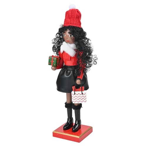 amangul Figura decorativa de madera de cascanueces de Navidad con pelo rizado, decoración para festivales, hogar, decoración de mesa