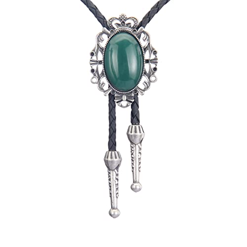 Image of GelConnie Bolo Tie for Men Women Western Cowboy Turquoise Leather Necktie | Natural Stone Bolo Tie Necklace for Women Rodeo Cowboy Leather Necktie Native American Western Cowgirl Ties Adjustable Cord