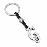 ASTER ALHELÍ - Portachiavi con Iniziali del Nome Personalizzato - Portachiavi Cuoio Lettere e Perline in zama placcate in Argento - Uomo o da Donna con Iniziale - Ideale per i Regali (G)