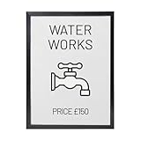 SurpriseSavors Retro Monopoly Inspired Water Works Bathroom Wall Art, Quirky Print for New Home Gift, Unique Waterworks Home Decor, Fun Vintage Style Decor
