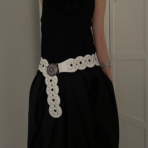 Women Belt for Jeans Skirt Hollowed Round Disc Wide Waist Belt Subculture Pants Belt with Large Eyelet Clothing Decors3