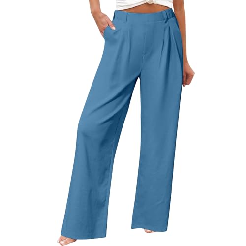 Palazzo Pants for Women Casual High Waist Linen Pants Summer Flowy Beach Lounge Trousers with Pockets