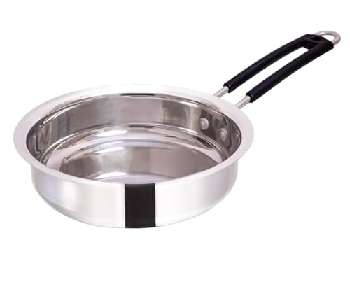 Image of KC Stainless Steel Frying Pan | Stove & Induction Safe | Easy Grip Handles | Heavy Gauge | Capacity 1.2 LTR. | Diamm. 19 cm