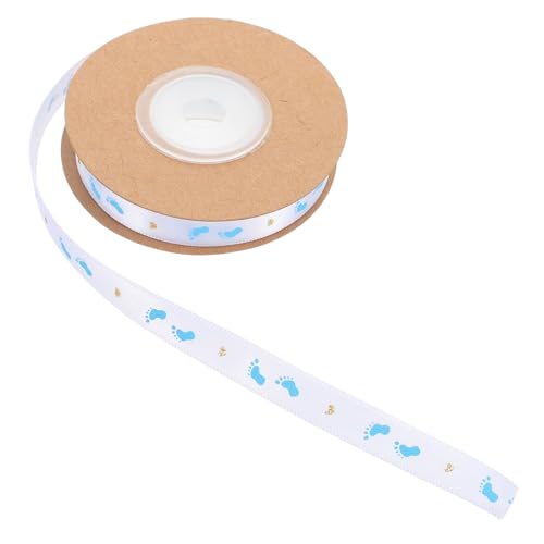 Abaodam 1 Rollo Cinta de estampado de oro bebé cinta de patrón de huella Feliz cumpleaños cinta de artesan cintas de shower para invitados cinta de cumpleaños poliéster Sky-blue