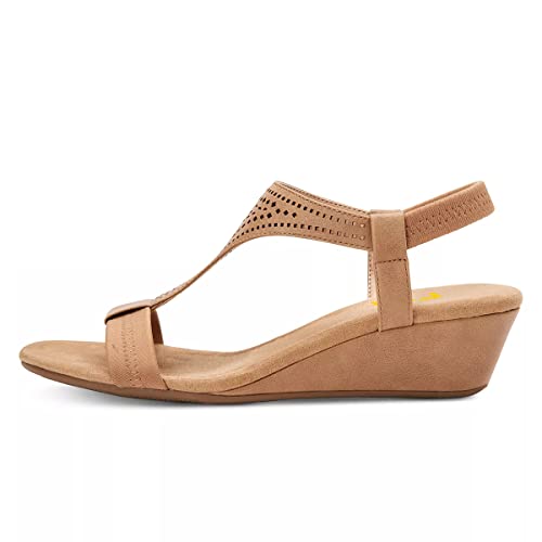 FSJ Women Open Toe Low Wedge Heel Sandals T-Strap Comfy Padded Sole Ankle Strap Casual Beach Travel Summer Sandals Size 4-15 US2