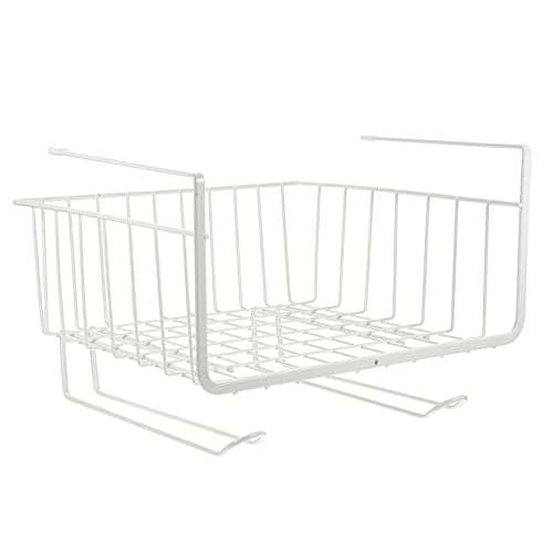 FONDOTIN under Shelf Wire Basket and Hanging Rack White Metal Kitchen Storage Organizer for under Cabinet Use Tissue Holder and Rust-resistant Design