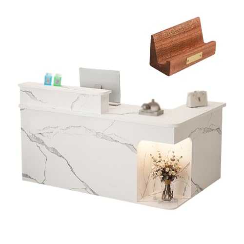 モダンな受付テーブル、LEDランプ、広いデスクトップ、ロック付き引き出し、大容量ロッカー、応接室、会議室、ロビー用(A,LEFT_150X55X90CM)