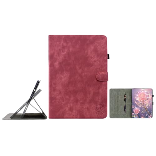 Étui MatePad T10s en cuir avec rabat support et porte-crayon rouge