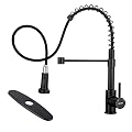 Faucet for Kitchen Sink, WEWE Kitchen Faucet Black Stainless Steel Commercial Spring Kitchen Faucet with Pull Down Sprayer, One Hole or 3 Hole Kitchen Faucet for RV Outdoor Farmhouse with Deck Plate