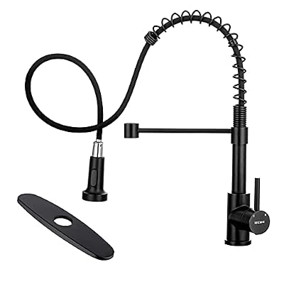 Faucet for Kitchen Sink, WEWE Kitchen Faucet Black Stainless Steel Commercial Spring Kitchen Faucet with Pull Down Sprayer, One Hole or 3 Hole Kitchen Faucet for RV Outdoor Farmhouse with Deck Plate