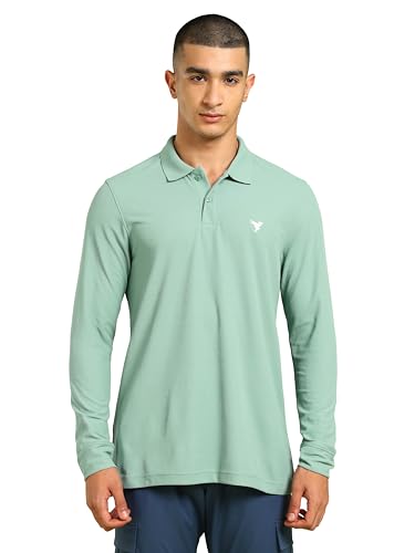 Image of TECHNOSPORT Mens Slim Fit Polyester Active Wear Collar Polo T-Shirt with Long Sleeves for Workout, Sports