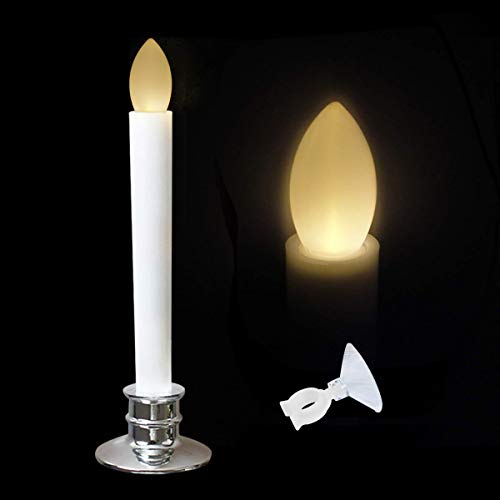 Image of 10 Pack Flameless Taper Candles with Remote /Timer & Suction Cup, Battery Operated Flickering LED Window Candles, Vintage Christmas Electric Fake Candlesticks, Silver Holder