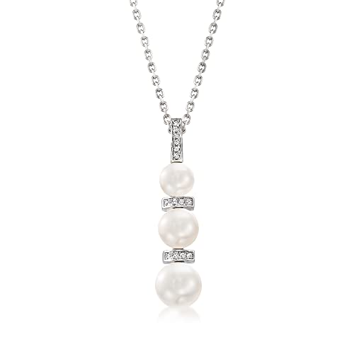 Ross-Simons 6-8.5Mm Cultured Pearl And .10 Ct. T.w. Diamond Pendant Necklace #TOP29