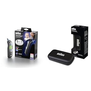 Braun ThermoScan 7-oorthermometer, zwarte editie, ouderdomsprecisie, stil, kleurgecodeerde temperatuurweergave, baby, IRT6520B & Braun Beschermende Opbergtas voor Thermoscan Oorthermometer, Zwart