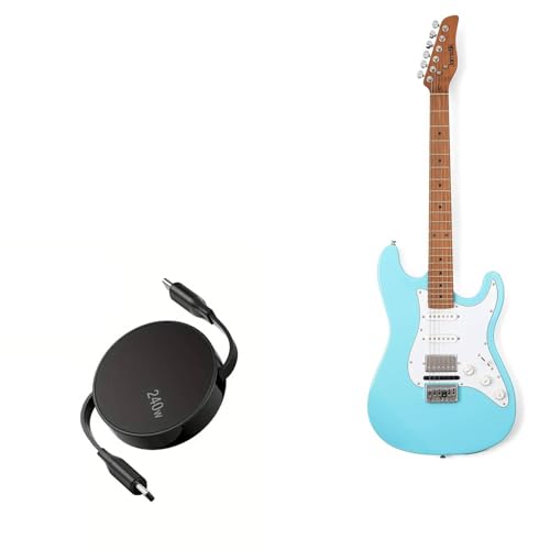 BoxWave Cable Compatible with Jamstik Classic MIDI Guitar - PD miniSync (240W), Retractable PD 240W Portable USB Type-C Cable - Jet Black