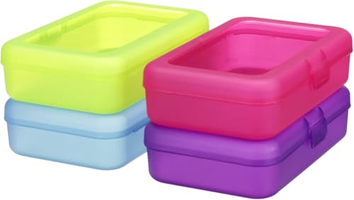 Image of Amazon Basics 4-Pack Large Pencil Cases, Storage Organizer, Durable Plastic School Supply Box, Multi-Color Student Organization for Office, College & Classroom Supplies