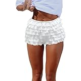 NVRENJIA Women Y2K Lolita Bloomers Lace Mesh Ruffle Fairy Short Sexy Layered Pettipants Coquette Boy Shorts (US, Alpha, Medium, Regular, Regular, White)