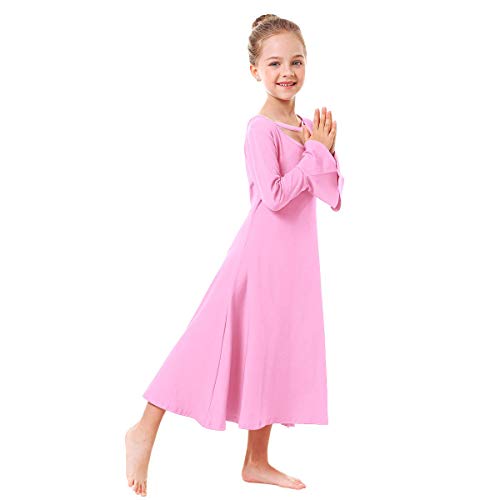 IBAKOM Kids Girls Long Sleeve Praise Dance Robe Liturgical Worship Dress Full Length