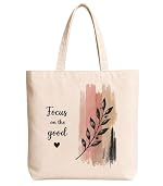 Small Steps Big Changes Printed Cotton Canvas Tote Bag With Zipper Pouch For Women, Reusable Shopping Shoulder Bag For College Office Travel Everyday Use, Cream