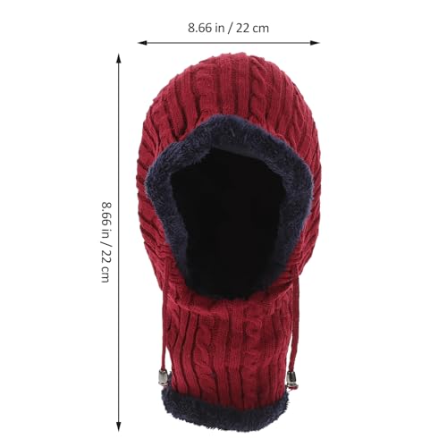 Unisex Winter Outdoor Practical Cycling Ski Hooded Scarf Hat Portable Knitted Thickened Caps for Women Men (Red)3