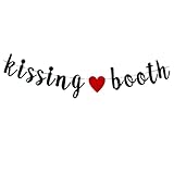 Kissing Booth Banner Valentine's Day, Anniversary, Birthday Courtship Wedding Party Decorations (Black)