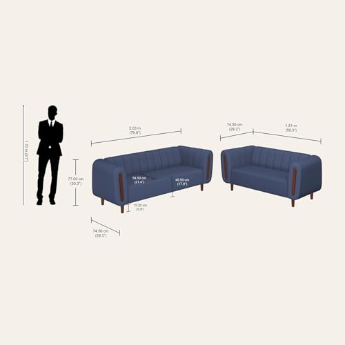 Image of Interio by Godrej Sofa Paramount 5 Seater Fabric Sofa Set (3+2) for Living Room, 1-Year Warranty, Solid Wood, Ocean Blue