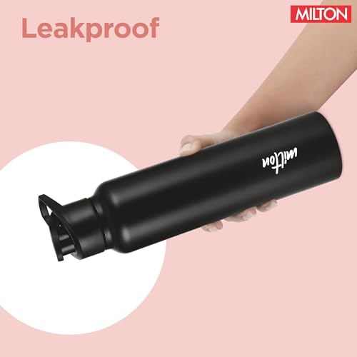 Image of MILTON Torino 1000 Stainless Steel Water Bottle, Leakproof Lid, Single Walled, ISI Certified I For School, Office, Gym I 980 ml, Black