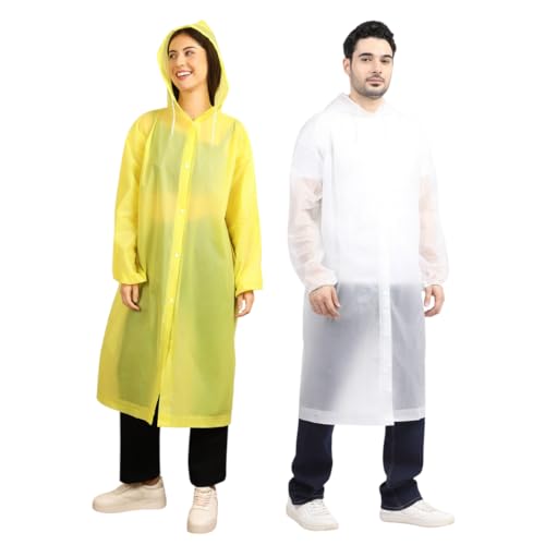 Citizen Eco-Friendly EVA Poncho Raincoat for Men & Women, Lightweight Waterproof Coat with Hood, Adjustable Drawstring, Button Closure Reusable & Durable Outdoor Rainwear-Pack of 2 Random Colors
