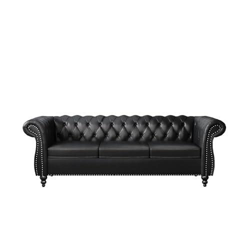 Image of Royale Curved Arm Tufted Three Seater Elegant Wooden Base Sofa in Wide Extravagant Leatherette Fabric, Gives Luxurious Look for Home /Living Room /Office /Guest Room /Hotels