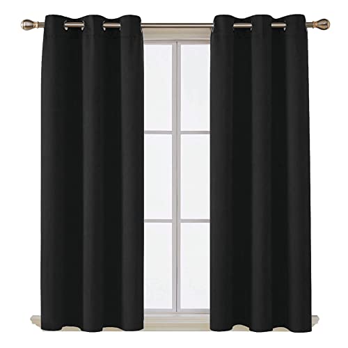 My Home Store Black Blackout Curtains-Super Soft 2 Panels Thermal Curtains with Eyelets and Tie Backs-Noise Reduce & Energy Saving window curtains for bedroom, Living Room and Offices W46” ×L54”