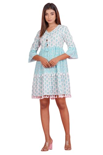 Image of Crenol Women Cotton Printed Short Dresses for Women, Western Dresses for Women