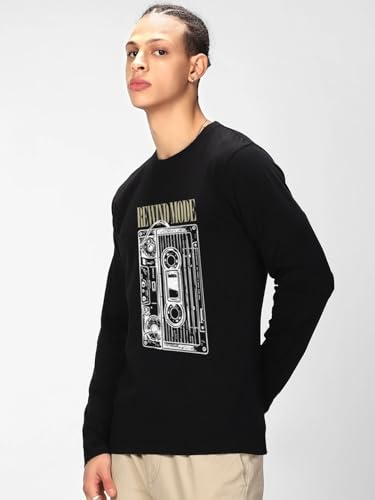 Image of Bewakoof Men's Graphic Print Regular Fit Full Sleeve Round Neck Cotton T-Shirt
