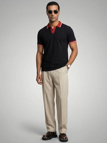 Image of Veirdo Men's Polo T-Shirt Regular Fit with Contrast Pattern & Striped Trim on Collar and Half Sleeves, Stylish Solid Casual, Weekend & Outdoor Wear (Sizes S to 2XL)