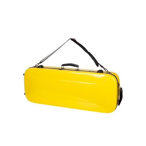 Image of Crossrock Fiberglass Mandolin Case - Oblong for A & F-Style (Universal Fit) | Yellow Gloss, Forest Green Velvet, TSA Lock, Hygrometer, Backpack Straps - Pro Travel Series