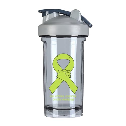 Non Hodgkin lymphoma Cancer Awareness 18 Ounce Shaker Bottle Drink Mixer Leak-proof Pre Workout Protein Shakes Meal Replacement Shakes Bottles 500ML/18 Oz Gray&-3