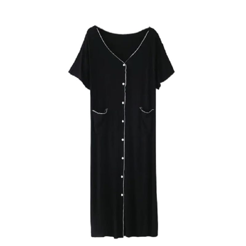 OFFSUM Camisón De Pijama De Mujer - Moda De Gran Tamaño Color Sólido Ropa De Dormir con Cuello En V Algodón Casual Suave Transpirable Verano Temperamento Ropa De Casa