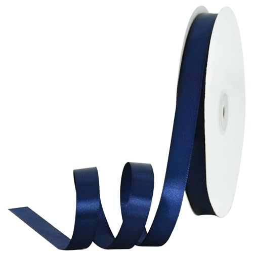 TONIFUL 5/8 Inch x 100yds Navy Satin Ribbon Thin Solid Frabic Ribbons for Sewing Craft Bows Making Gift Wrapping Invitation Cards Wedding Party Valentines Decor