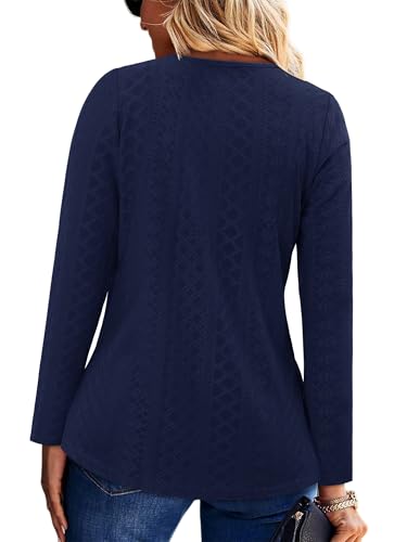 KISSMODA Long Sleeve Fall Shirts For Women V Neck Tunic Tops Embroidered Button Down Knitted Blouses 2025