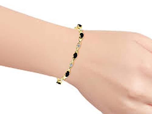 Image of Rylos Bracelets for Women Yellow Gold Plated Silver XOXO Hugs & Kisses Tennis Bracelet Gemstone & Genuine Diamonds Adjustable Fit 7 inch-8 inch Wrist, 10 Gorgeous 6X4MM Jewelry for Women Friendship Bracelets
