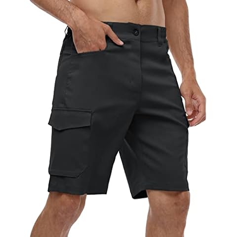 SPECIALMAGIC Men's Hiking Cargo Shorts, Stretch Golf Shorts with Elastic Waistband, Summer Outdoor Casual Shorts Quick Dry Lightweight (Black, 32W) Cover