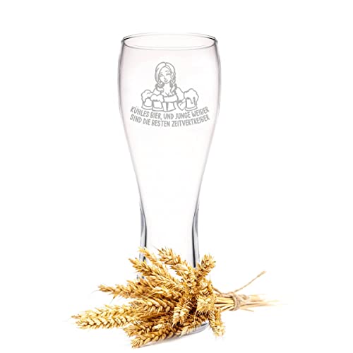 Leonardo Wheat Glass with Engraving – Cool Beer and Young Women – Funny Gift with Schankmaid Girl for Beer Lovers for Oktoberfest – Gifts for Men for Birthday – 500 ml