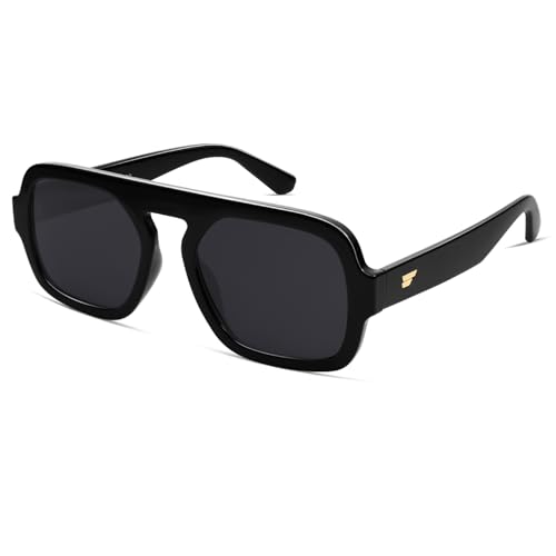 Image of VANLINKER Retro Square Aviator Sunglasses for Women Men 70s Vintage Style Trendy Flat Top Rectangle Sun Glasses VL9826