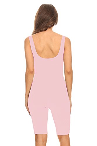 Women Sleeveless Stretch Skinny Solid Knee Length Sport Unitard Bodysuits Active (X-Large, LightPink)